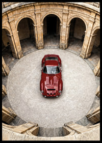 A red classic Ferrari 250 GTO in a majestic courtyard.-6