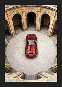 A red classic Ferrari 250 GTO in a majestic courtyard.-5