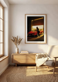 Une élégante Ferrari Testarossa au crépuscule, à la silhouette mystérieuse.-4