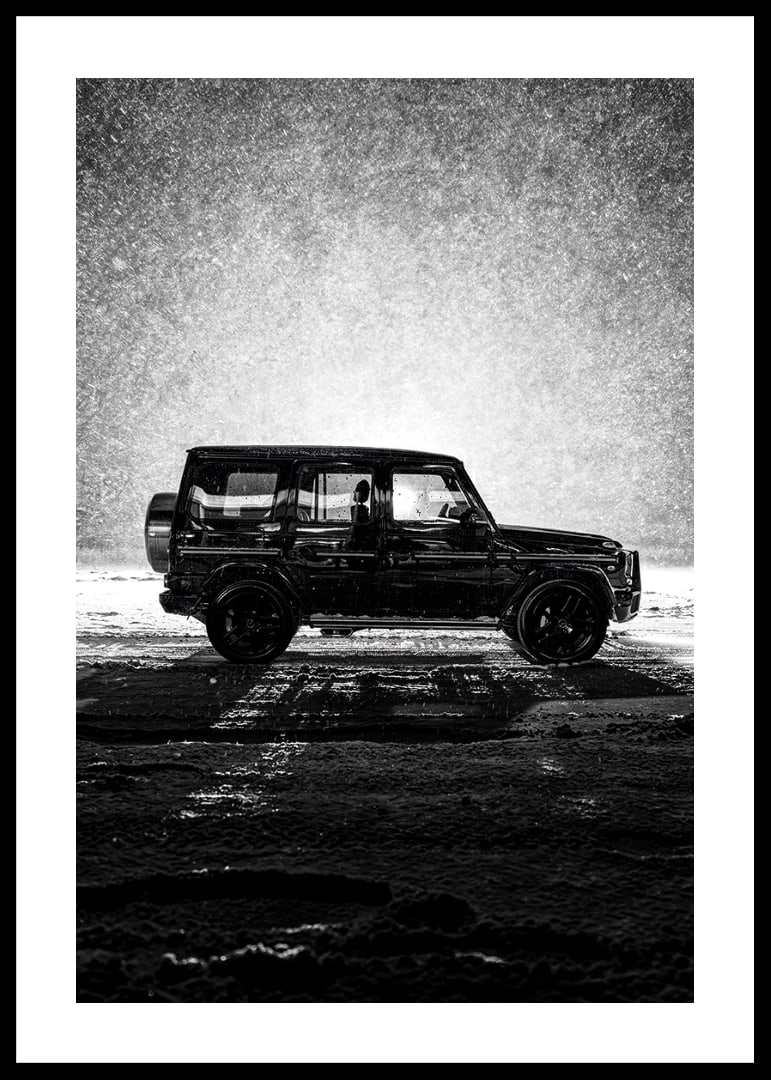 A silhouette of Mercedes-Benz, G-Wagon in snow-filled night creates a sense of adventure.-12