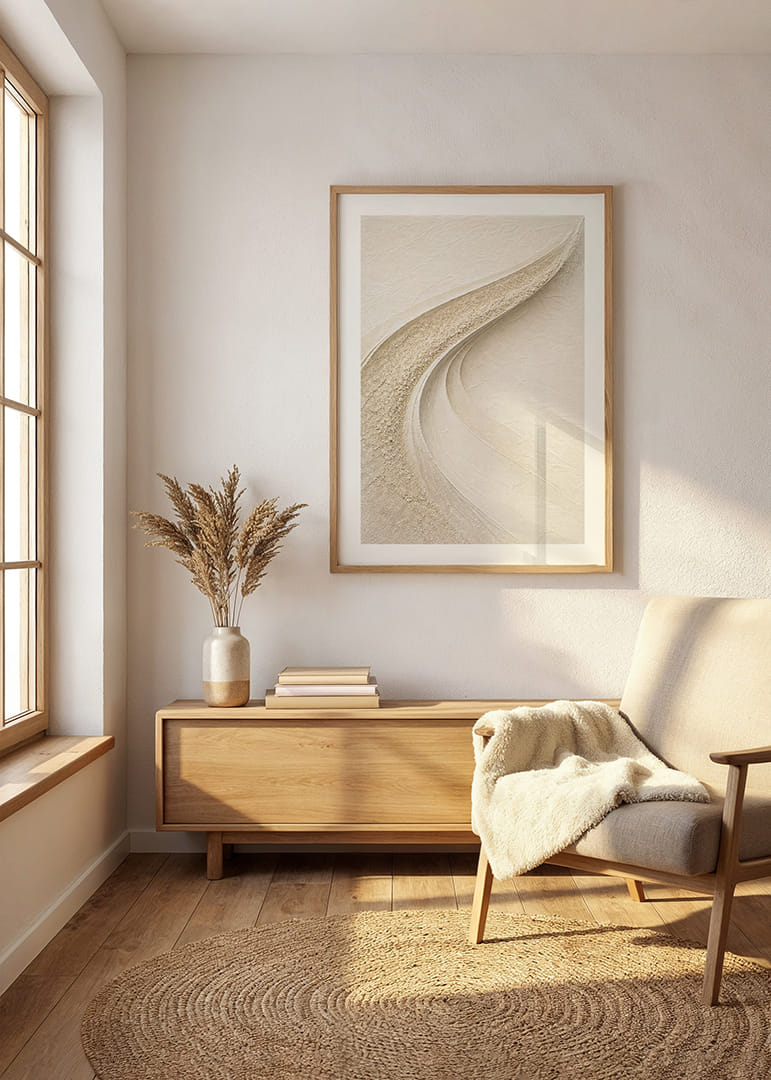 Mjuka böljande linjer i harmonisk sandtonad komposition.-12