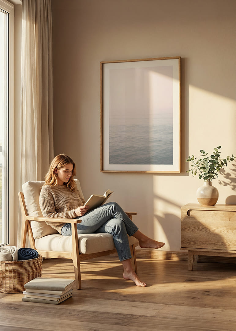 Les vagues calmes se fondent dans l'horizon brumeux.-12