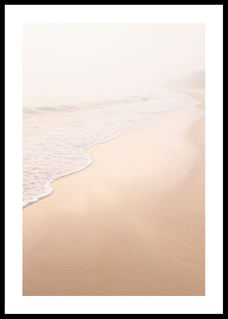 A warm, soft beach in a misty haze creates peace and tranquility.-12
