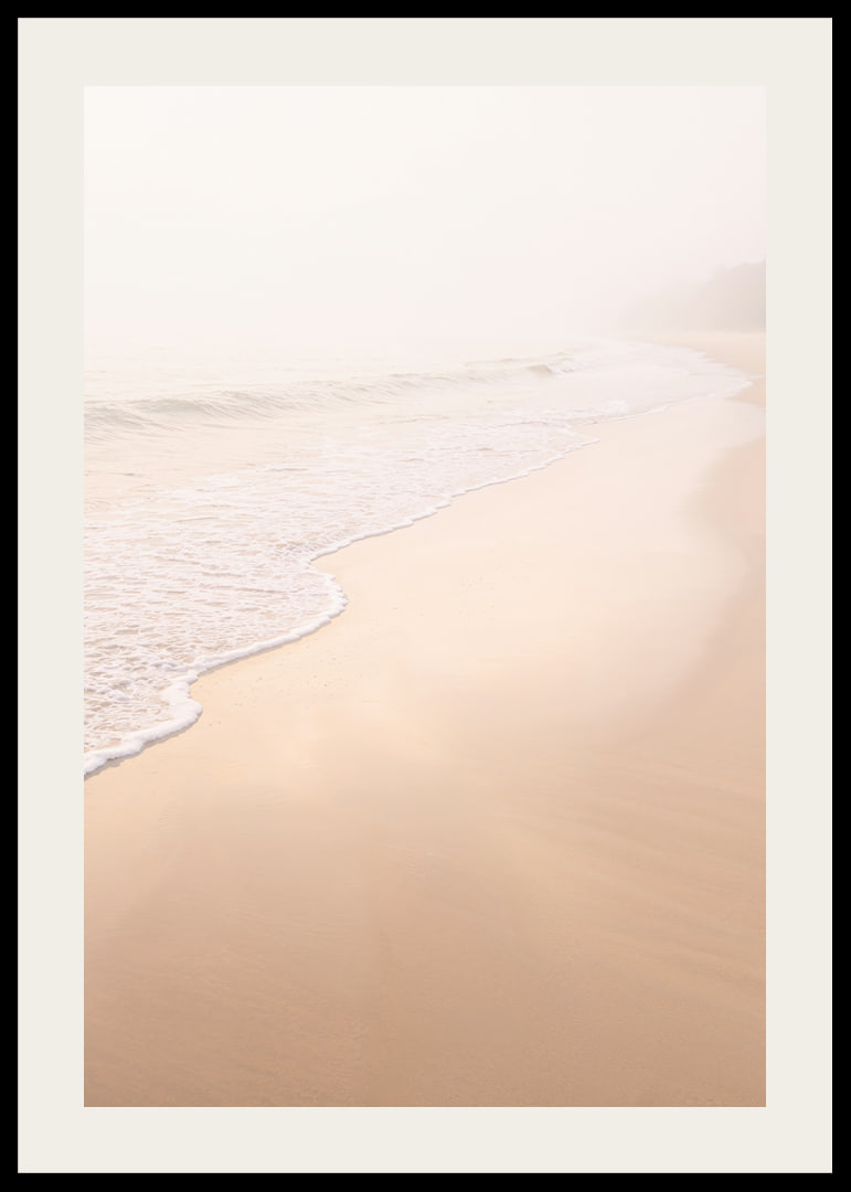 A warm, soft beach in a misty haze creates peace and tranquility.-12