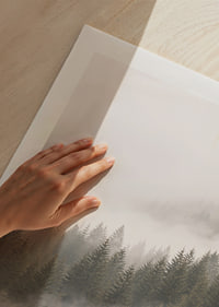 Mist-shrouded pine trees create a sense of calm and mystery.-9