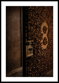 Mysterious industrial door with warm texture and deep tone-0