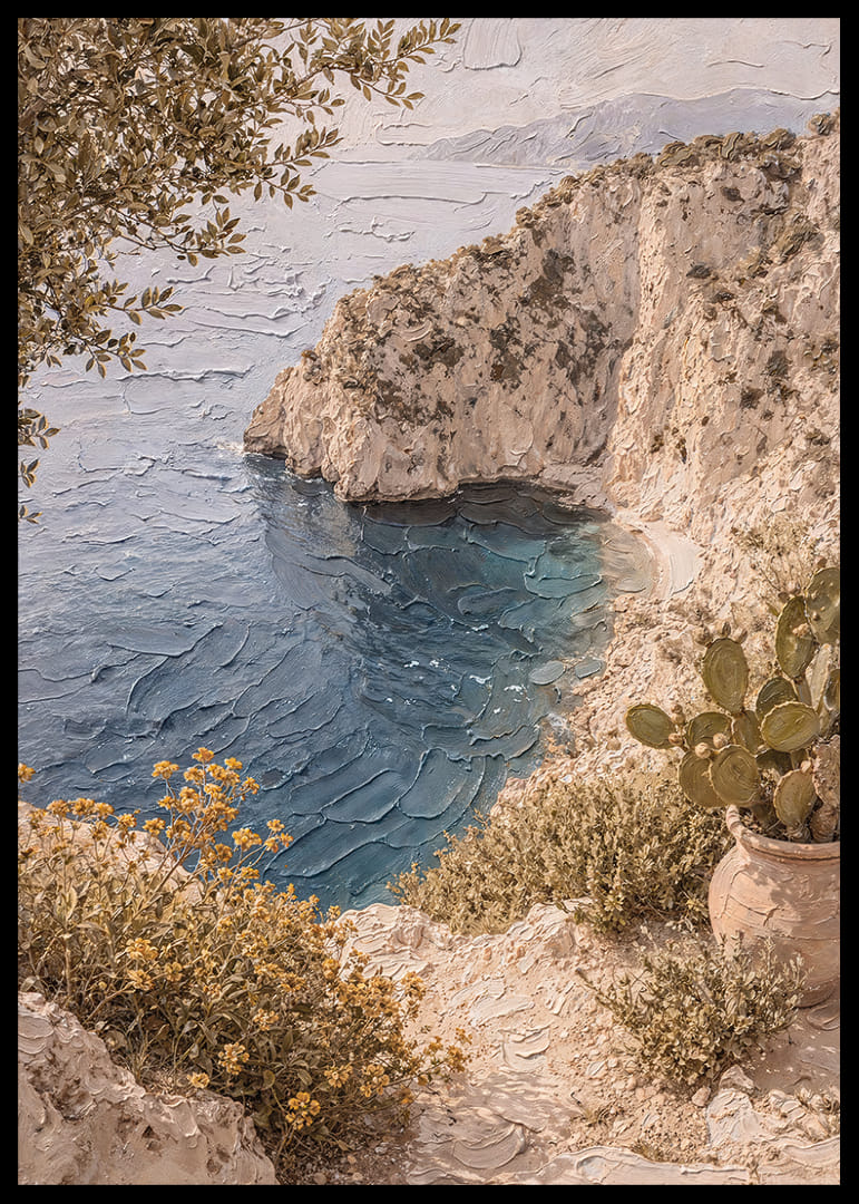 Harmonisk kyst med klipper og klart blått hav.-12