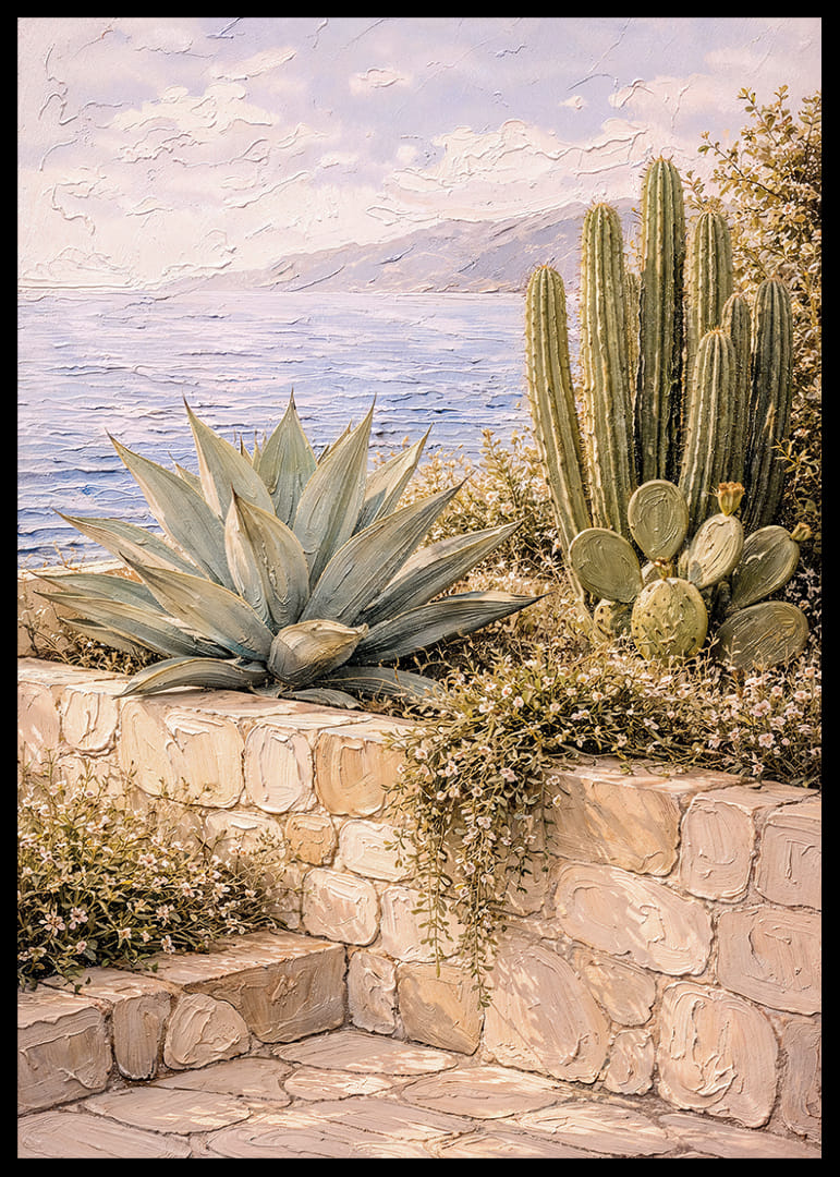 Les cactus en bord de mer créent une atmosphère harmonieuse et ensoleillée.-12