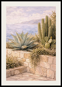 Les cactus en bord de mer créent une atmosphère harmonieuse et ensoleillée.-2