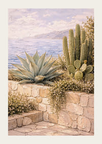 Les cactus en bord de mer créent une atmosphère harmonieuse et ensoleillée.-3