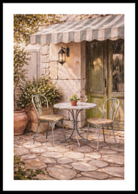 Napos kövek egy francia kávézó erkélyén.-0