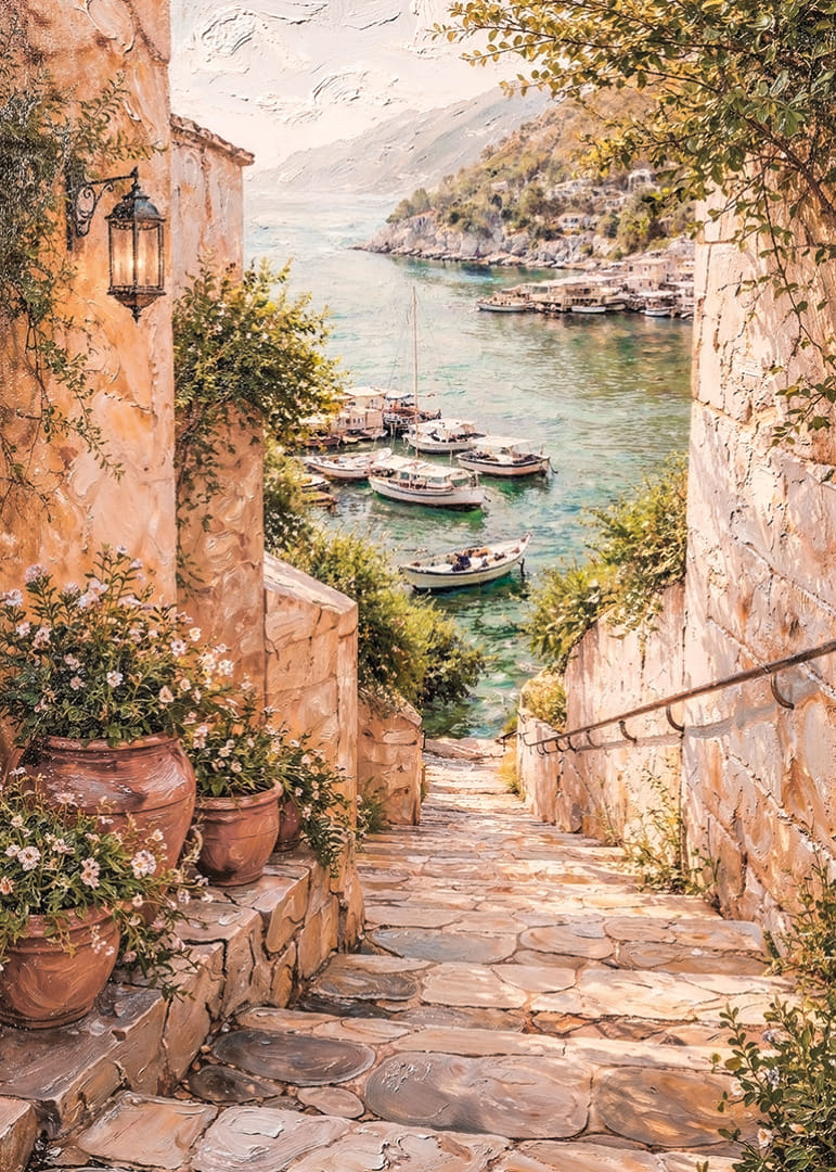 Egy bájos tengerparti ösvény vezet egy csendes kikötőbe, ahol hajók várják a látogatókat.-12