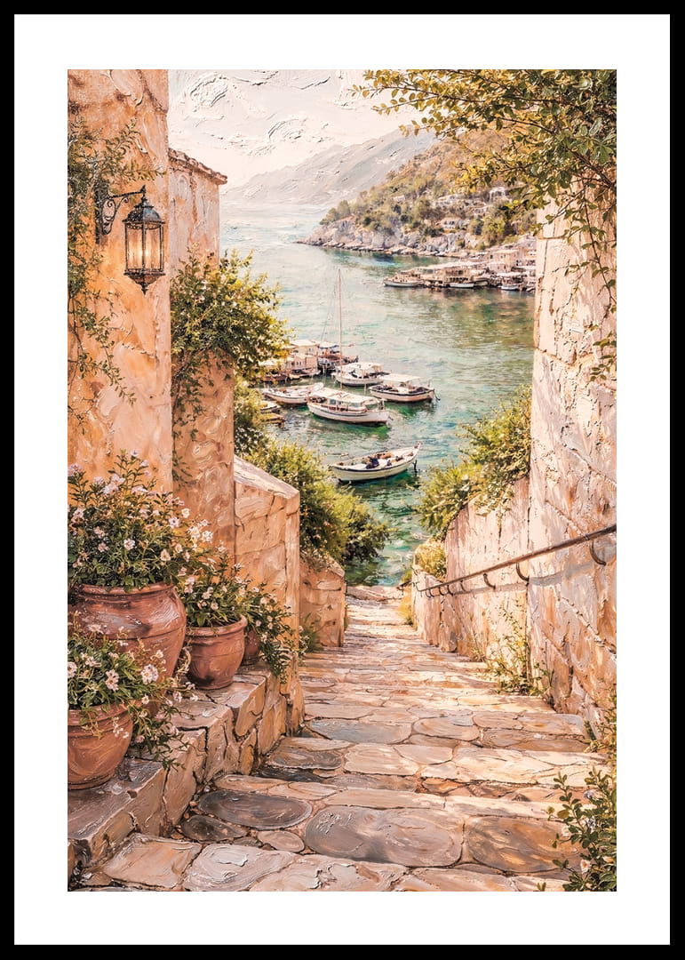 Egy bájos tengerparti ösvény vezet egy csendes kikötőbe, ahol hajók várják a látogatókat.-12