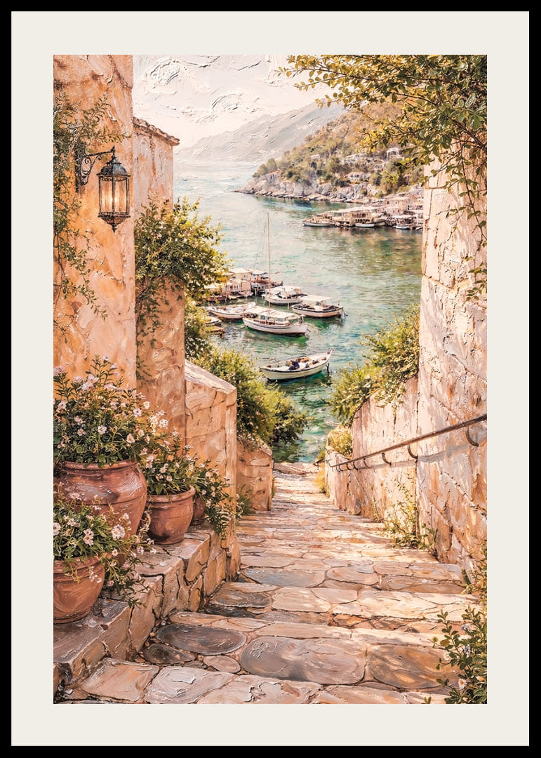 Egy bájos tengerparti ösvény vezet egy csendes kikötőbe, ahol hajók várják a látogatókat.-12