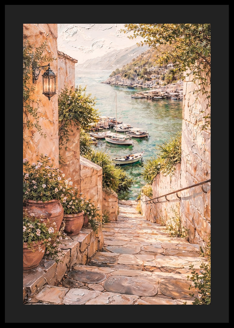 Egy bájos tengerparti ösvény vezet egy csendes kikötőbe, ahol hajók várják a látogatókat.-12