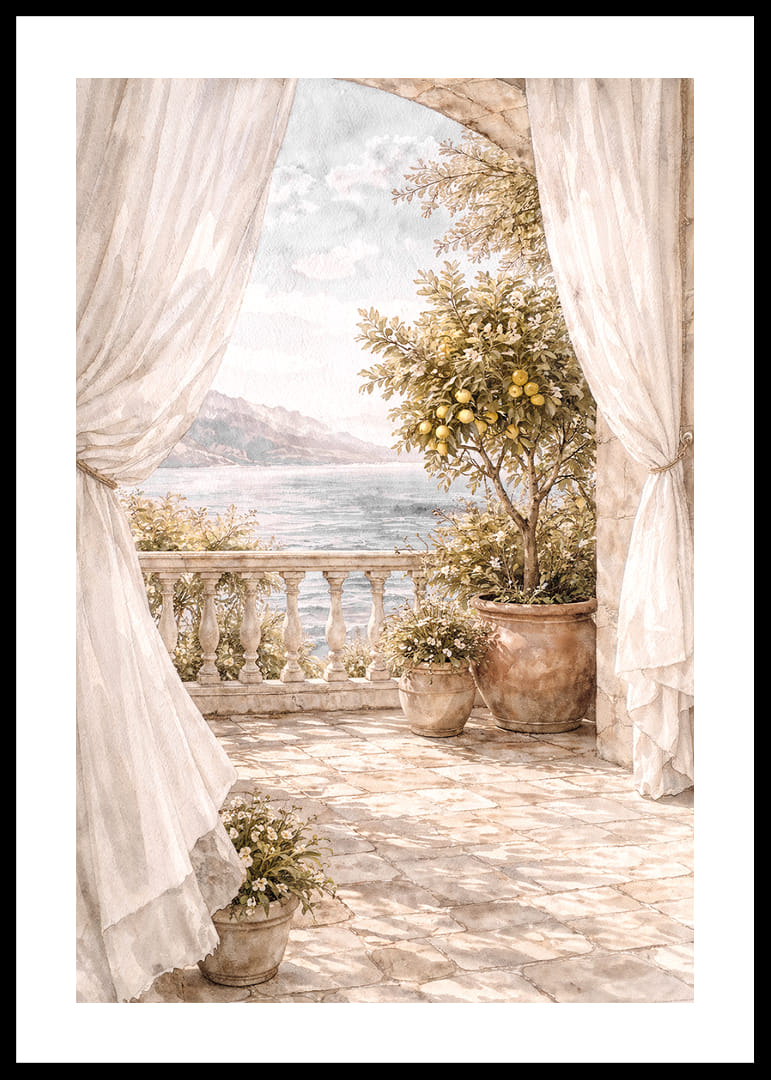 O terasă însorită cu vedere la o mare sclipitoare.-12