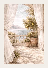 A sunny terrace overlooking a sparkling sea.-3