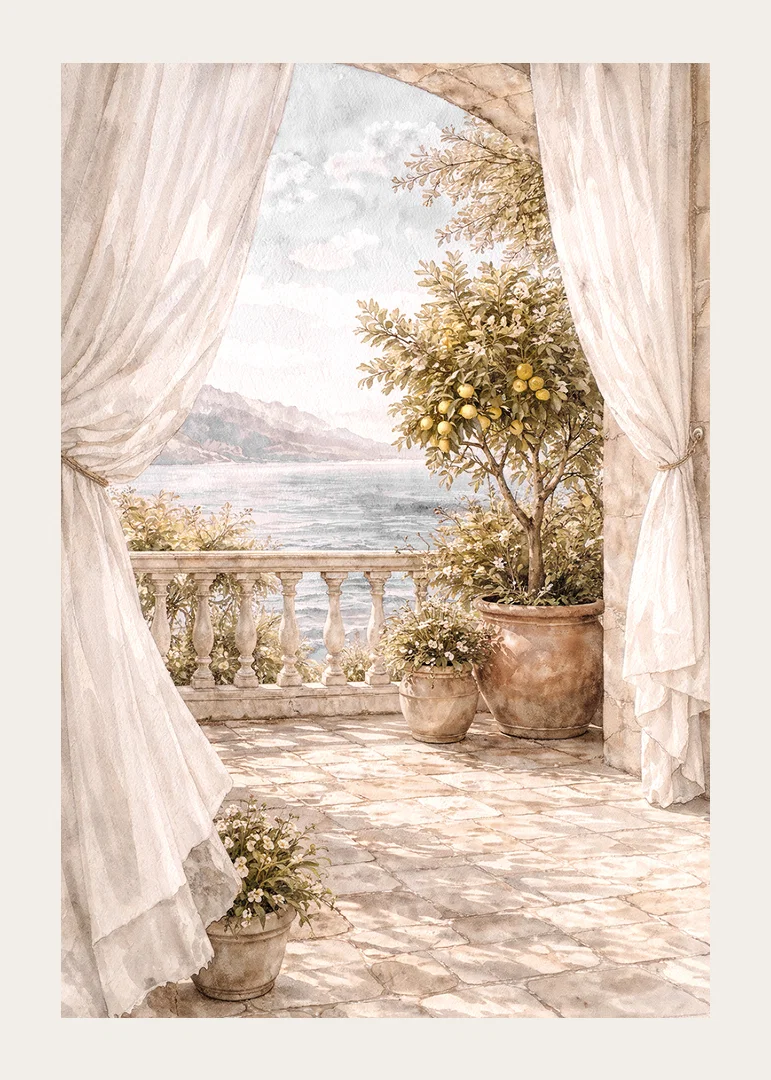 A sunny terrace overlooking a sparkling sea.-12