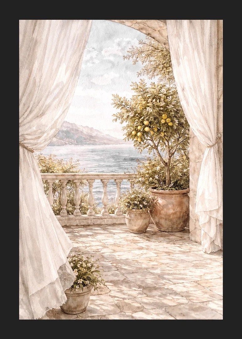 A sunny terrace overlooking a sparkling sea.-12