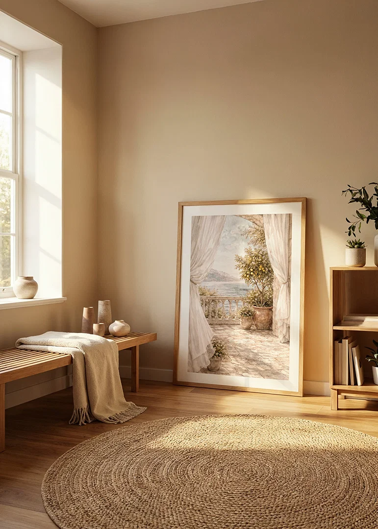 A sunny terrace overlooking a sparkling sea.-12