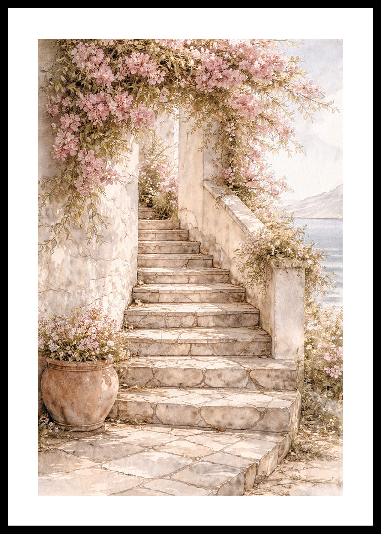 Egy kőlépcső vezet fel a virágos növények között a fény felé.-12