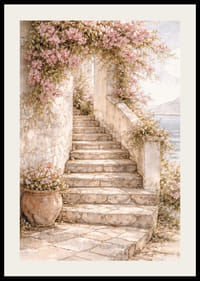 Egy kőlépcső vezet fel a virágos növények között a fény felé.-2