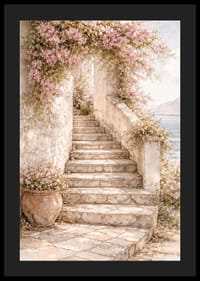 Egy kőlépcső vezet fel a virágos növények között a fény felé.-4