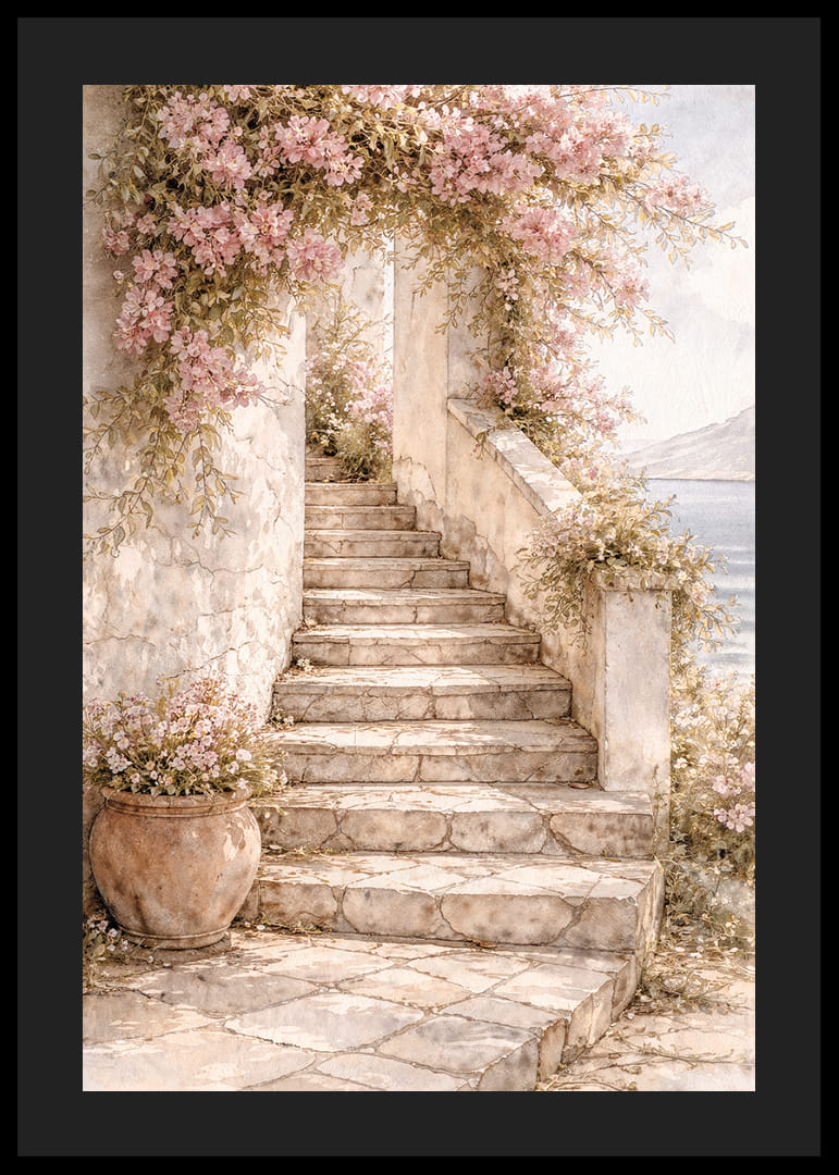 Egy kőlépcső vezet fel a virágos növények között a fény felé.-12