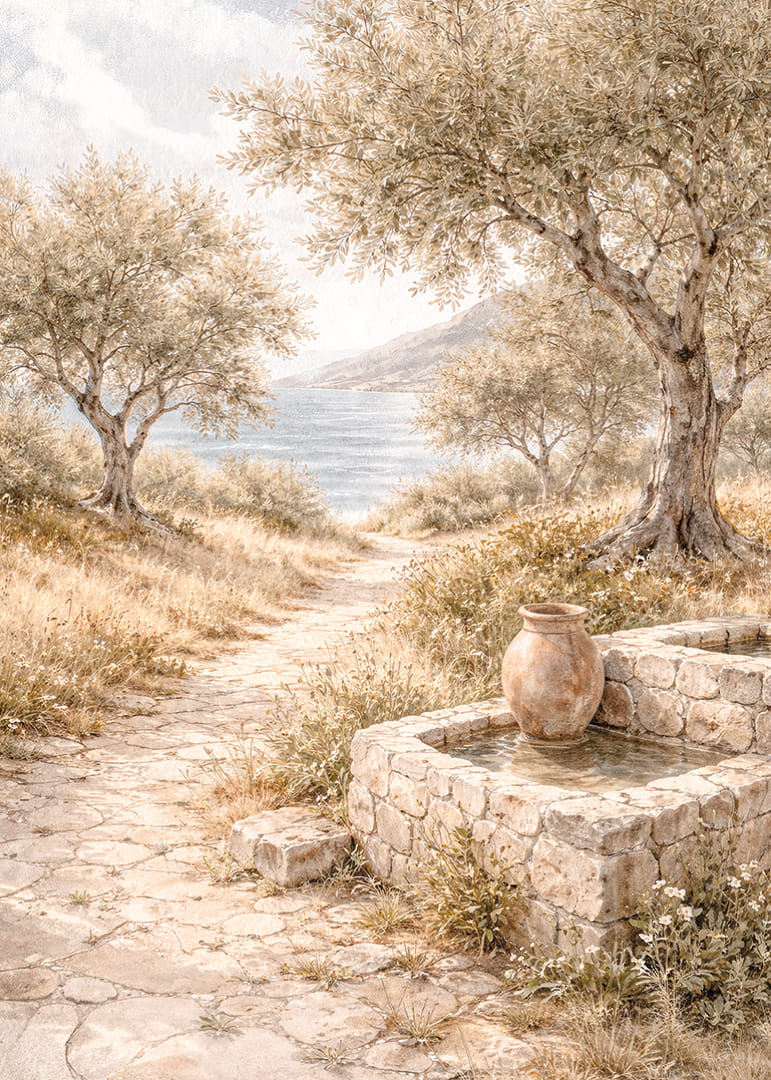 O alee liniștită mărginită de măslini, lângă mare.-12