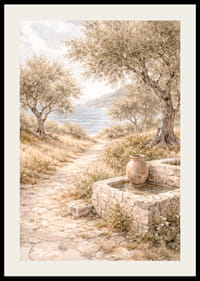 O alee liniștită mărginită de măslini, lângă mare.-2