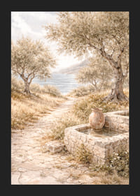 O alee liniștită mărginită de măslini, lângă mare.-5