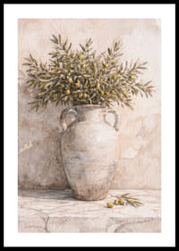 Ramuri de măslin într-o urnă antică pe un fundal rustic.-0