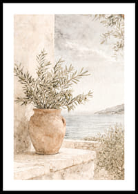 Peisaj mediteranean cu ramuri de măslin și tonuri deschise.-0