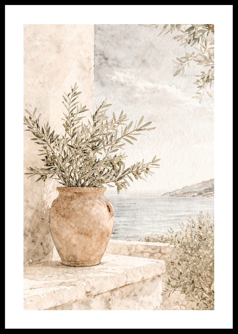 Peisaj mediteranean cu ramuri de măslin și tonuri deschise.-12