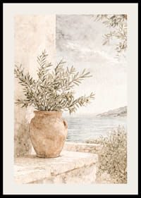 Peisaj mediteranean cu ramuri de măslin și tonuri deschise.-2