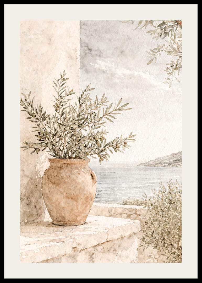 Peisaj mediteranean cu ramuri de măslin și tonuri deschise.-12