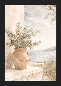 Peisaj mediteranean cu ramuri de măslin și tonuri deschise.-5