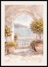 Peisaj însorit cu lămâi și vedere la mare.-2