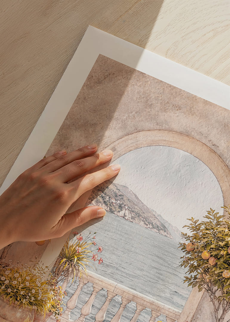 Peisaj însorit cu lămâi și vedere la mare.-12