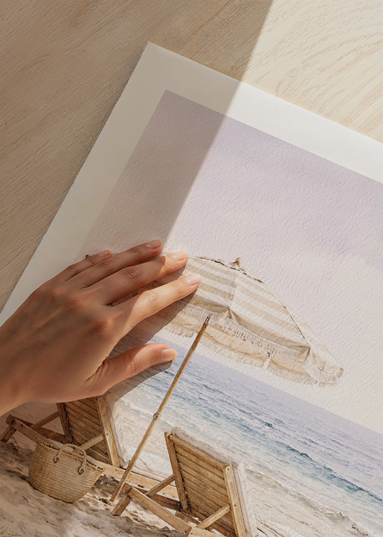 Relaxing beach scene with sun loungers by the sea.-12
