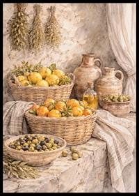 Natură statică atemporală cu fructe și ierburi într-un decor rustic.-6