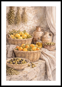 Natură statică atemporală cu fructe și ierburi într-un decor rustic.-0