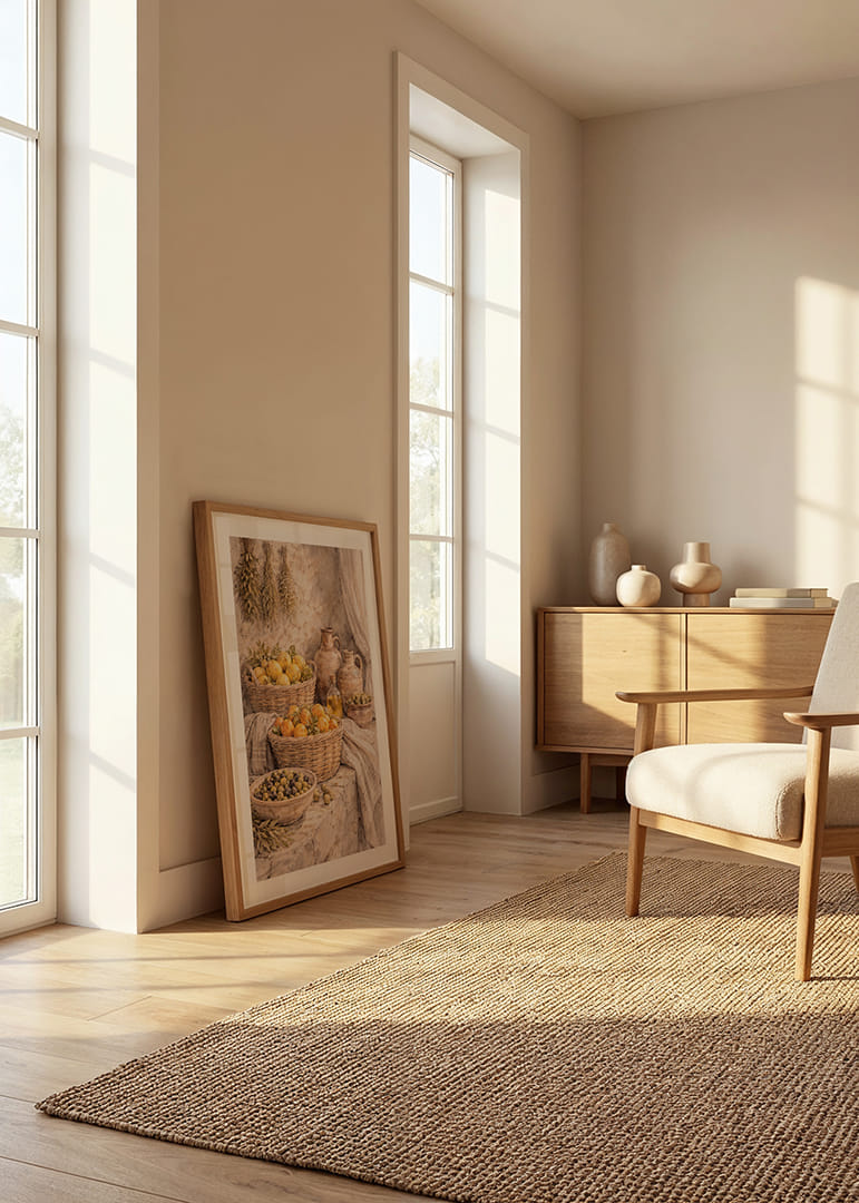 Natură statică atemporală cu fructe și ierburi într-un decor rustic.-12