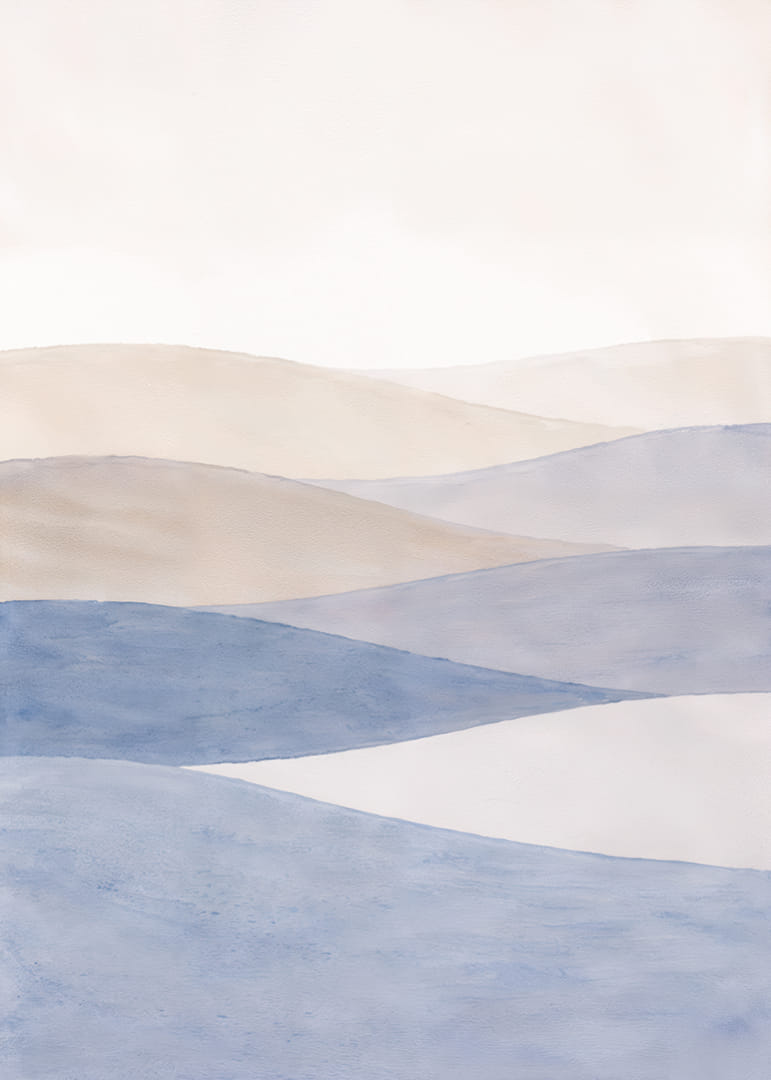 Myke blå og beige bølger feier over et rolig landskap.-12