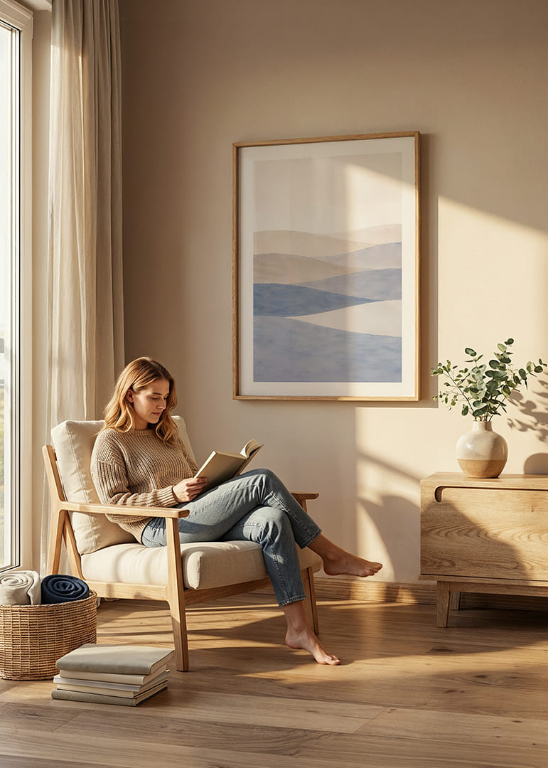 Myke blå og beige bølger feier over et rolig landskap.-12