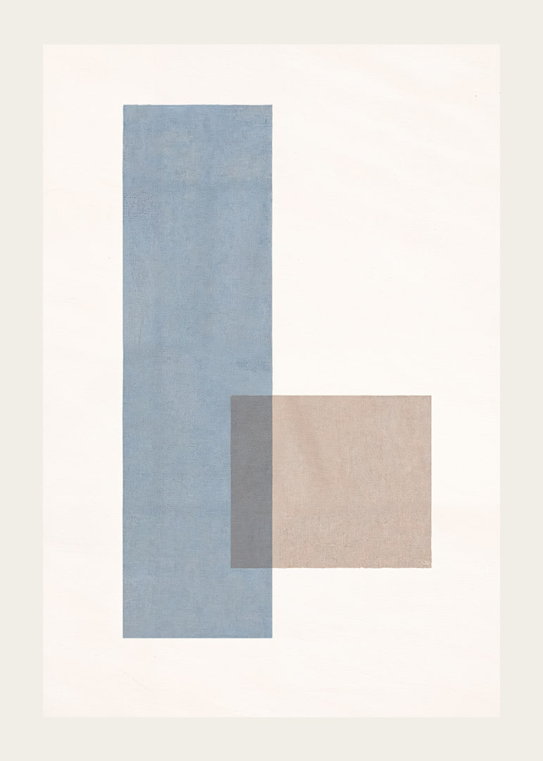 Soft harmony of blue and beige rectangles in perfect balance.-12