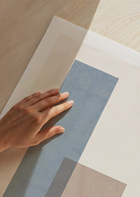 Soft harmony of blue and beige rectangles in perfect balance.-9
