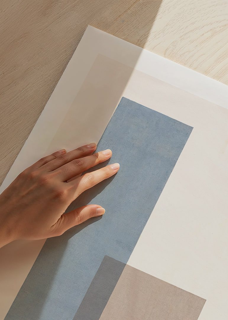 Soft harmony of blue and beige rectangles in perfect balance.-12