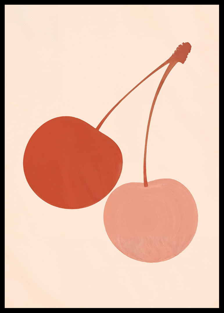 Two cherries in harmonious earth tones against a soft background.-12