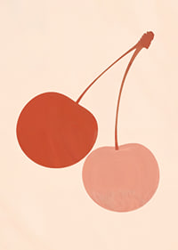Two cherries in harmonious earth tones against a soft background.-7